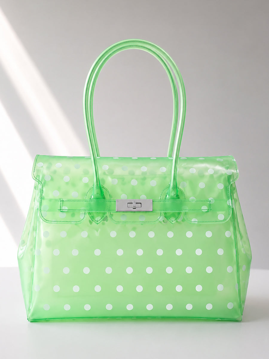 Firkin Sac Jelly Vert Clair Translucide à Pois 35 cm