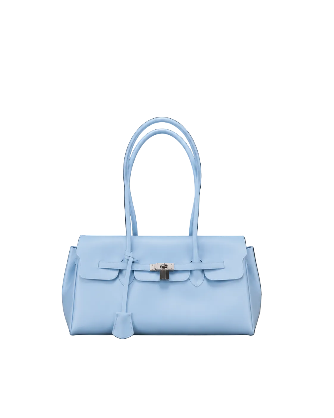 Sac Jelly Pop Baby Blue en PVC mat bleu layette, silhouette bowling à anses longues et fermoir cadenas
