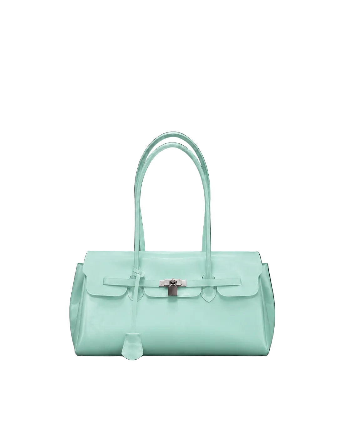 Sac Jelly Pop Mint en PVC mat vert menthe, silhouette bowling à anses longues et fermoir cadenas