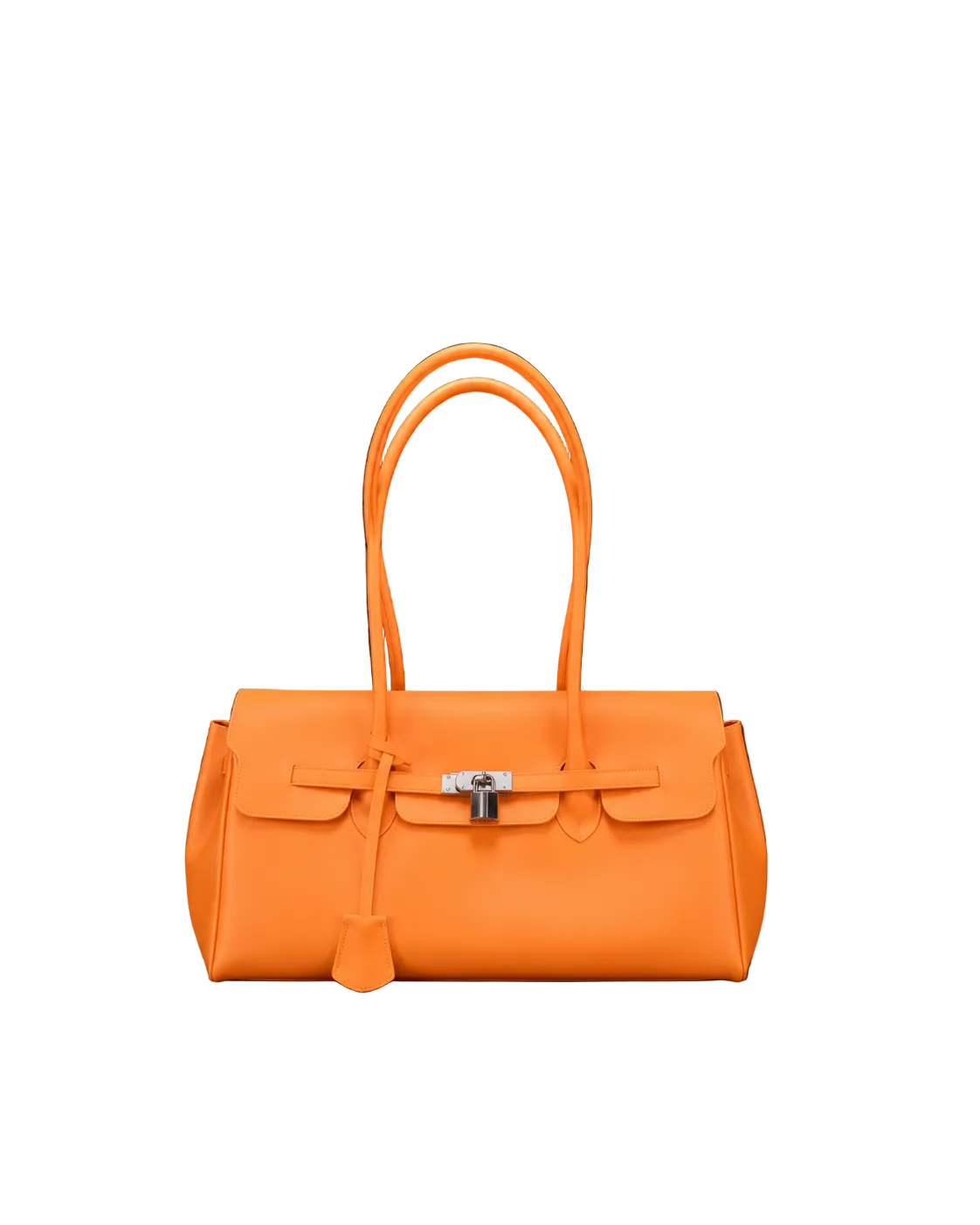 Sac Jelly Pop Sunset en PVC mat orange coucher de soleil, silhouette bowling à anses longues et fermoir cadenas