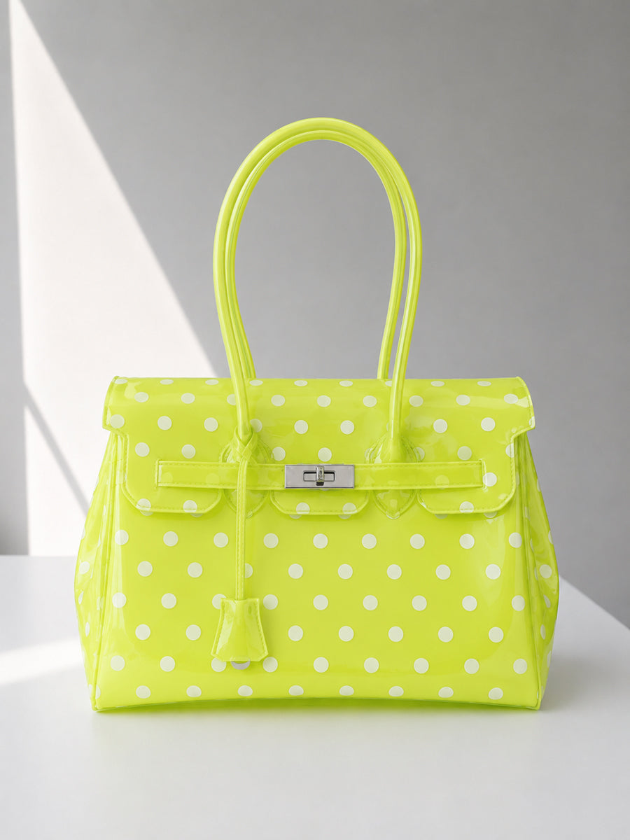 Glamgrocer Sac Jelly Pois Vert Citron Translucide 35 cm