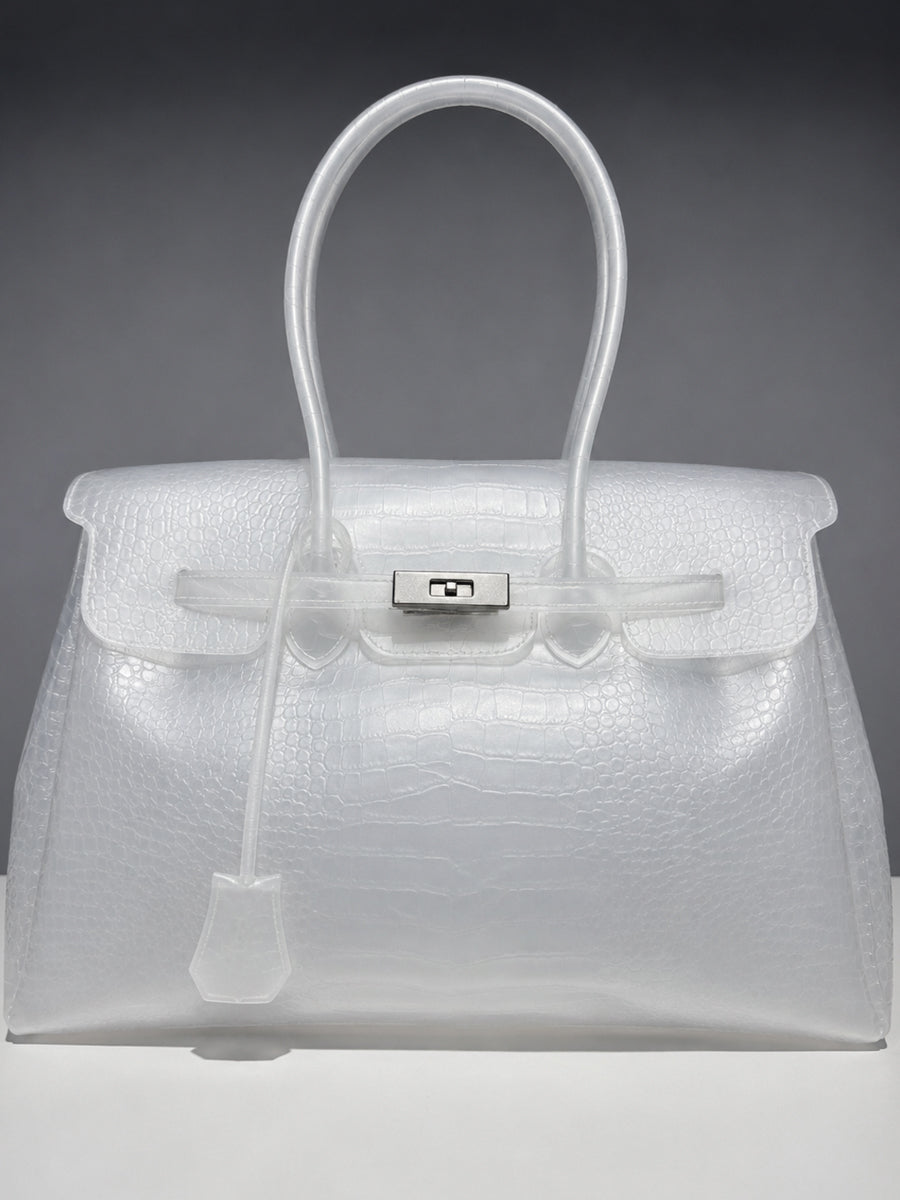 Glamgrocer Sac Jelly TPU Blanc Texture Cuir 35 cm