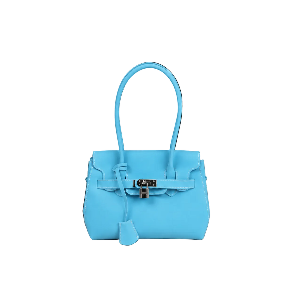 Mini Jelly Firkin Lagoon, petit sac à main en PVC effet gelée bleu lagon, anse rigide et fermoir cadenas