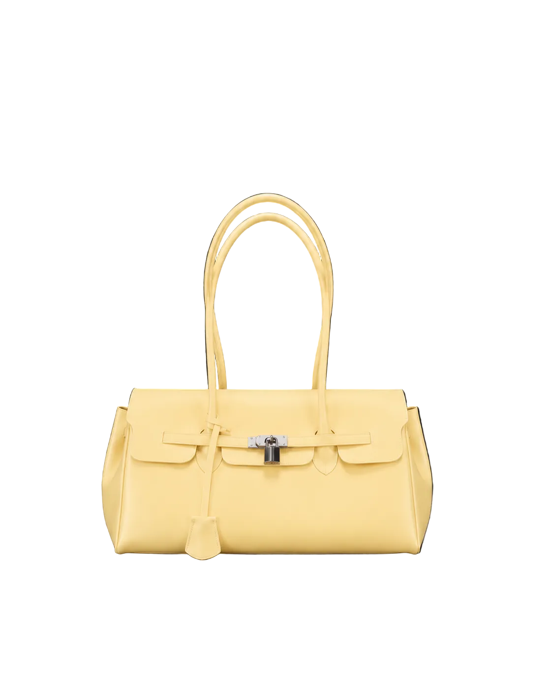 Sac Jelly Pop Butter en PVC mat jaune beurre, silhouette bowling à anses longues et fermoir cadenas