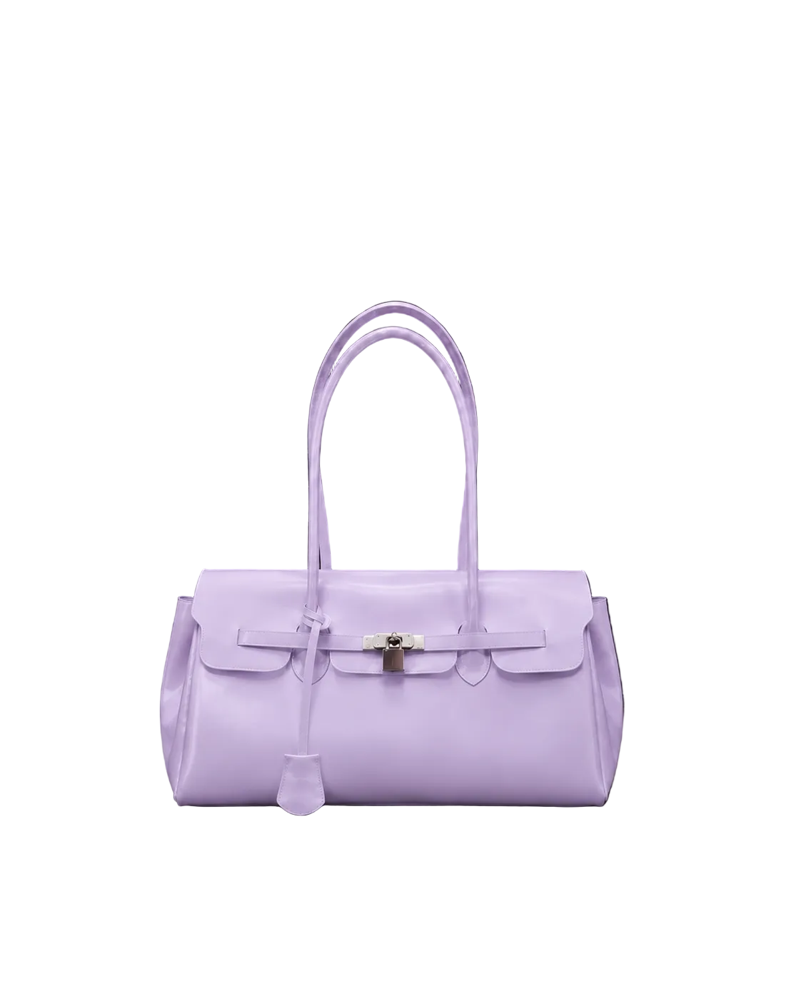 Sac Jelly Pop Lilac en PVC mat violet lilas, silhouette bowling à anses longues et fermoir cadenas
