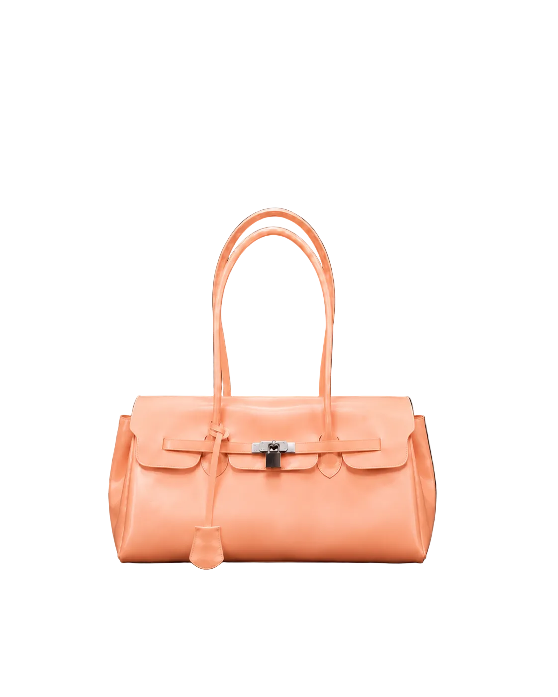 Sac Jelly Pop Peach en PVC mat orange pêche, silhouette bowling à anses longues et fermoir cadenas