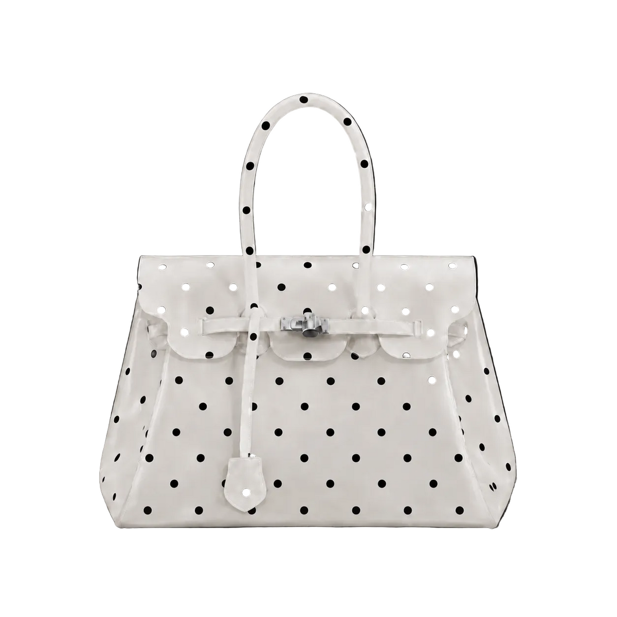 Sac à main Jelly Firkin Pearl Dot en TPU translucide blanc à pois noirs, fermoir cadenas argenté
